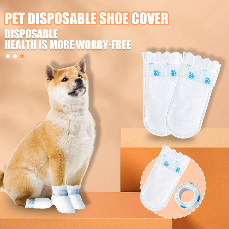 Disposable Dog Boots Waterproof Pet Shoes, Breathable Dog Paw Protection with Adjustable Self-Adhesive Bandage for Small Medium Large Dogs, Dog Disposable Foot